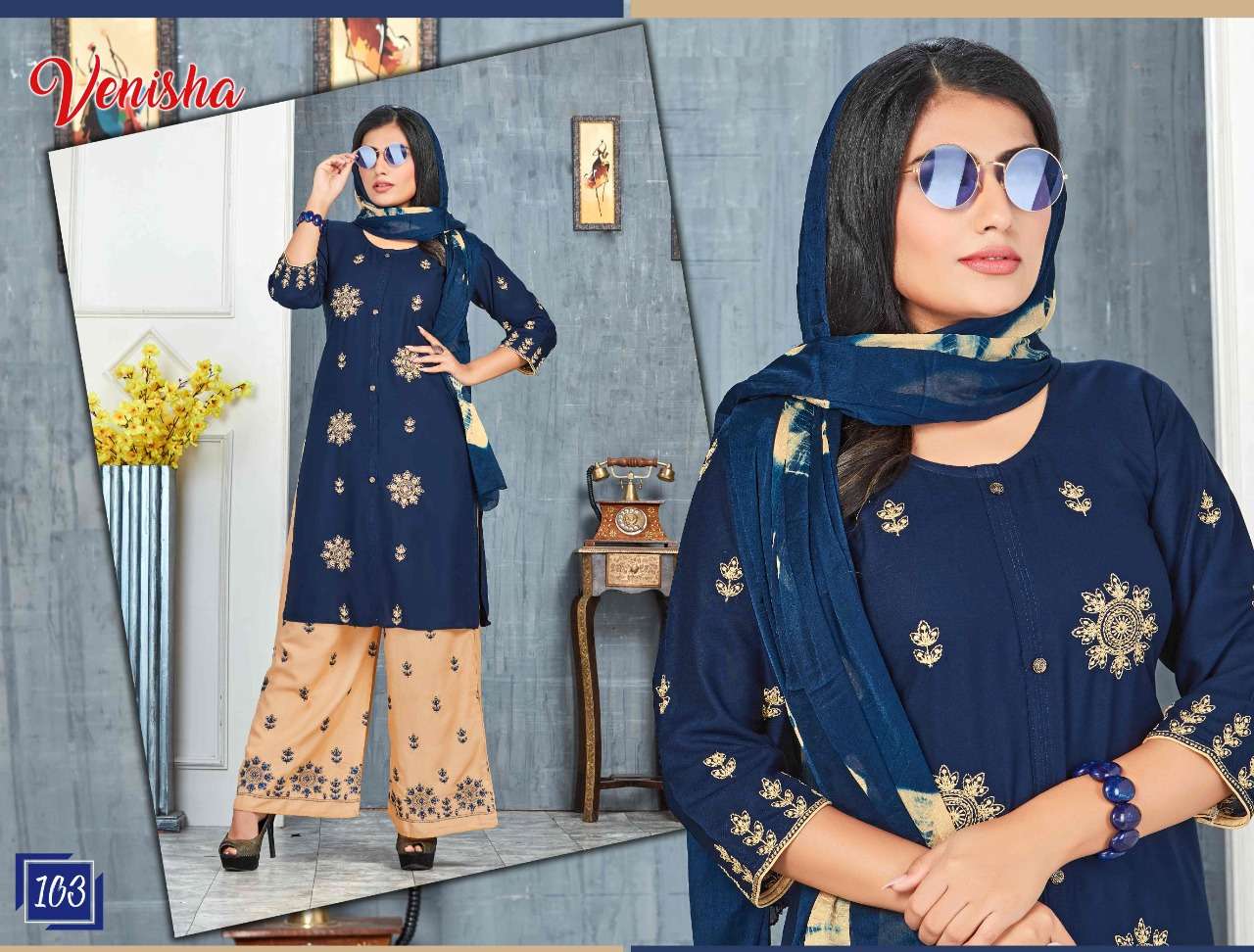 SRINAGAR BY VENISHA 101 TO 106 SERIES BEAUTIFUL SUITS STYLISH FANCY COLORFUL CASUAL WEAR & ETHNIC WEAR RAYON EMBROIDERED DRESSES AT WHOLESALE PRICE