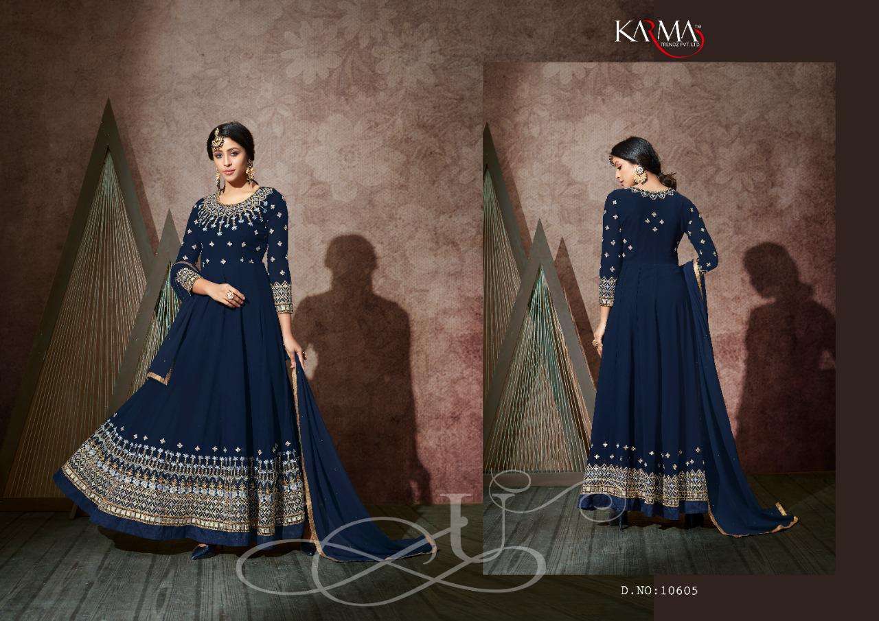 KARMA 10602 SERIES BY KARMA TRENDZ 10602 TO 10608 SERIES DESIGNER WEDDING COLLECTION BEAUTIFUL STYLISH FANCY COLORFUL PARTY WEAR & OCCASIONAL WEAR GEORGETTE EMBROIDERED DRESSES AT WHOLESALE PRICE