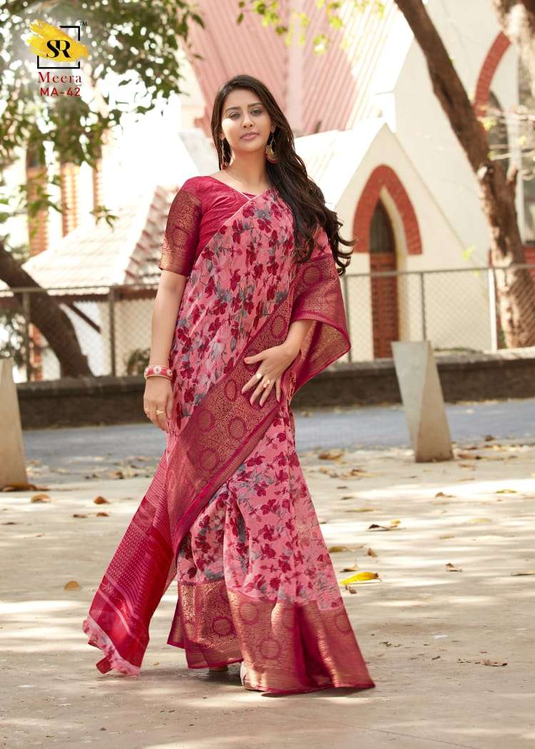 MEERA SILK BY SR INDIAN TRADITIONAL WEAR COLLECTION BEAUTIFUL STYLISH FANCY COLORFUL PARTY WEAR & OCCASIONAL WEAR SOFT LINEN SAREES AT WHOLESALE PRICE