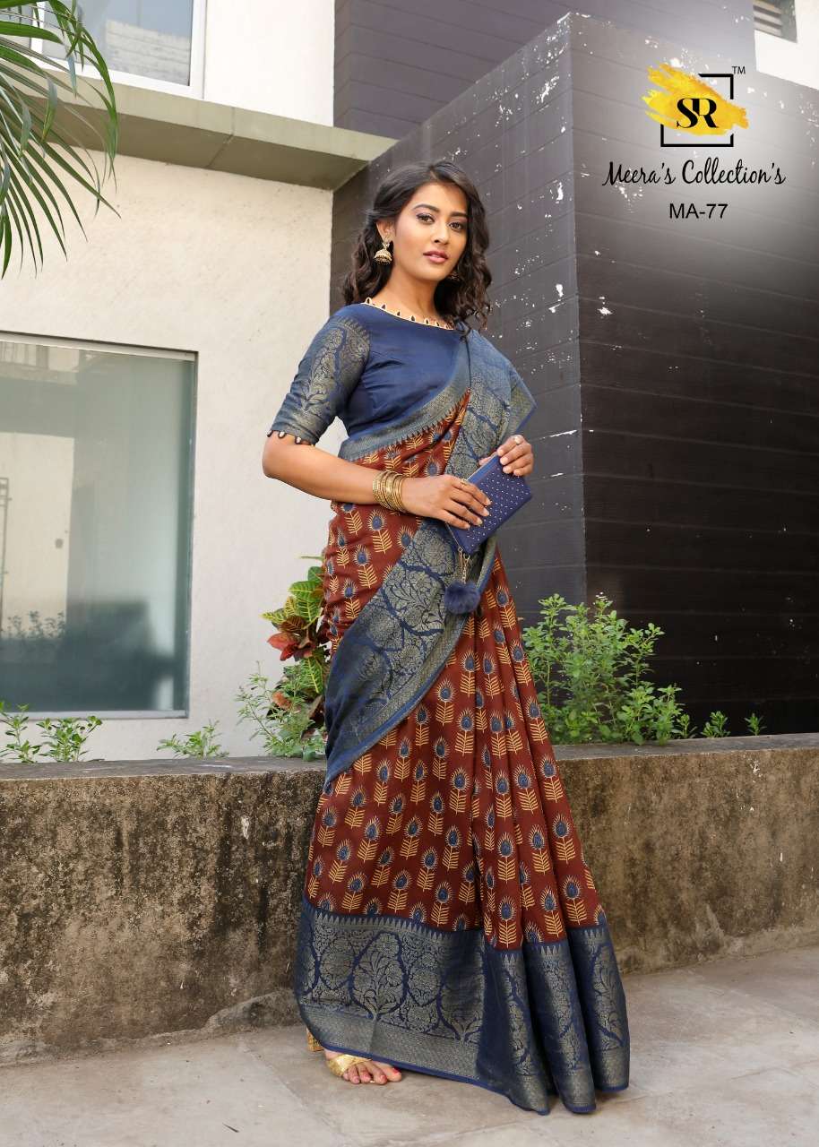 MEERA SILK BY SR INDIAN TRADITIONAL WEAR COLLECTION BEAUTIFUL STYLISH FANCY COLORFUL PARTY WEAR & OCCASIONAL WEAR SOFT LINEN SAREES AT WHOLESALE PRICE