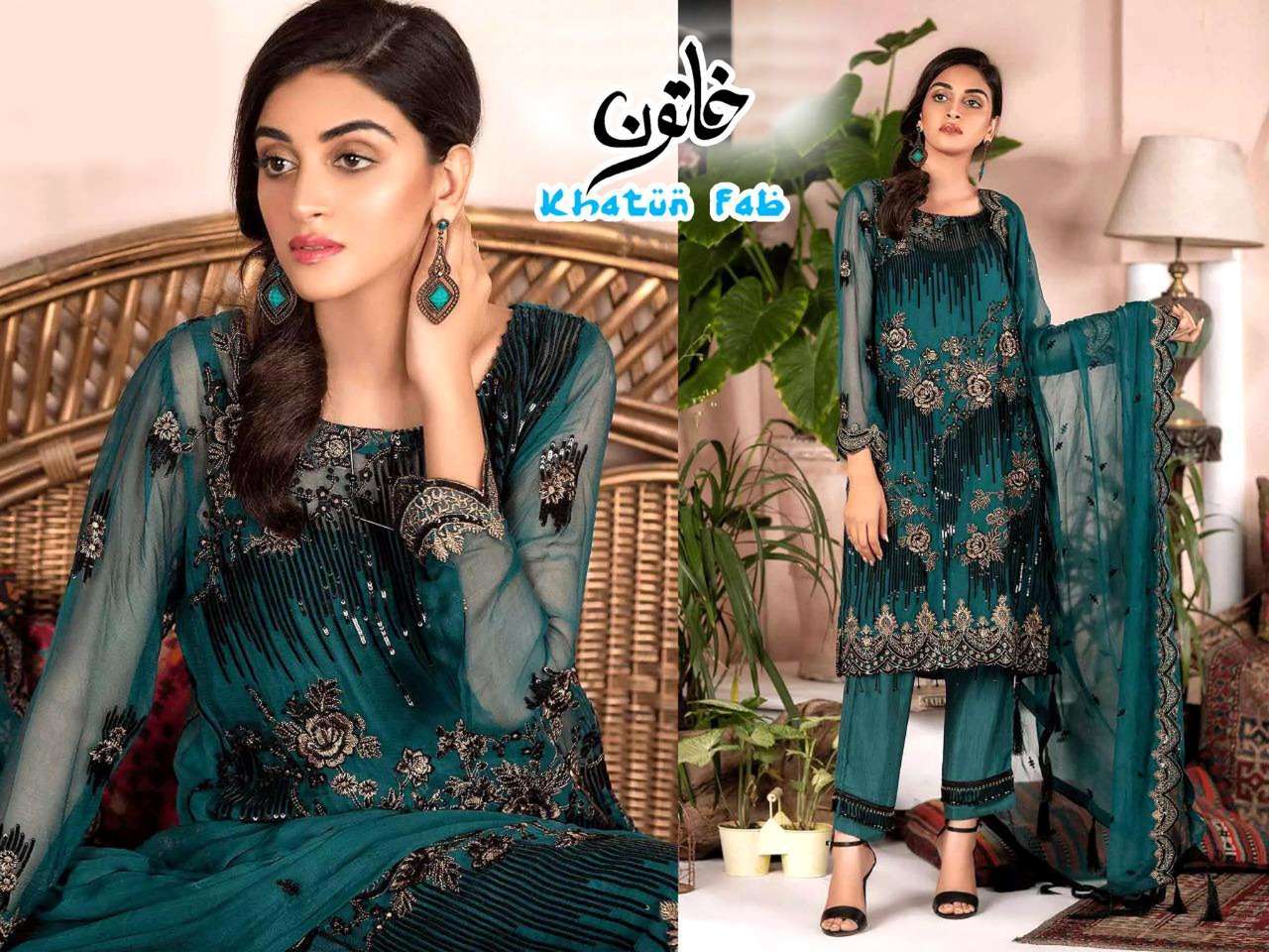 KHATUN FAB 1001 COLOURS BY KHATUN FAB 1001-A TO 1001-E SERIES DESIGNER FESTIVE SUITS COLLECTION BEAUTIFUL STYLISH FANCY COLORFUL PARTY WEAR & OCCASIONAL WEAR FAUX GEORGETTE EMBROIDERED DRESSES AT WHOLESALE PRICE