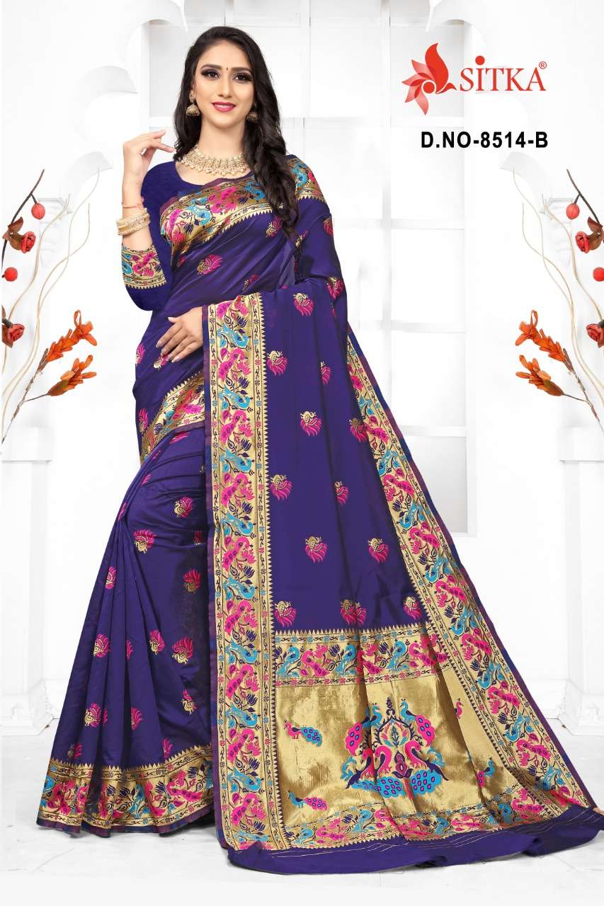 GALLERY 8514 BY SITKA 8514-A TO 8514-D SERIES INDIAN TRADITIONAL WEAR COLLECTION BEAUTIFUL STYLISH FANCY COLORFUL PARTY WEAR & OCCASIONAL WEAR SILK SAREES AT WHOLESALE PRICE