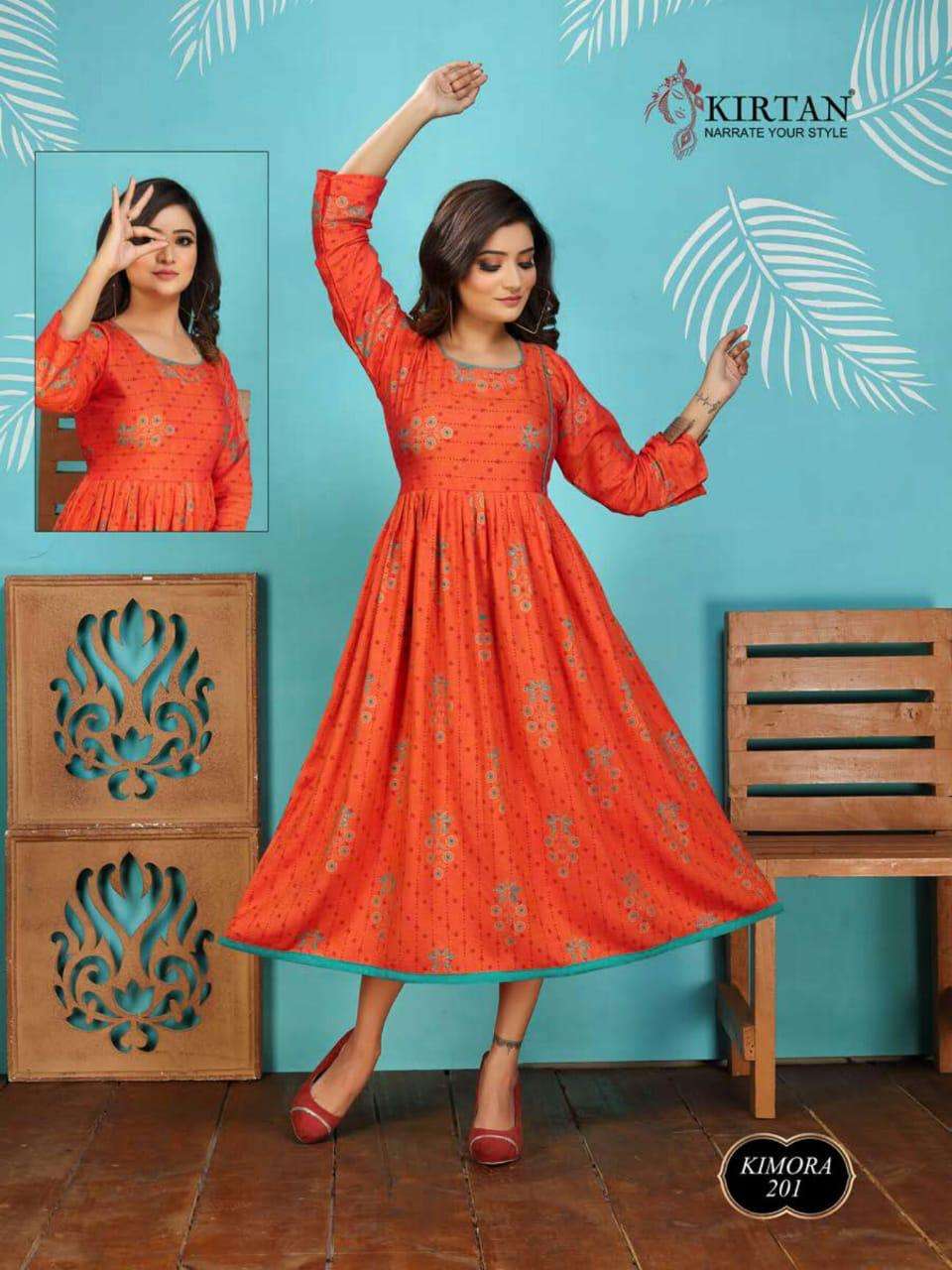 KIMORA VOL-2 BY KIRTAN 201 TO 208 SERIES BEAUTIFUL STYLISH FANCY COLORFUL CASUAL WEAR & ETHNIC WEAR & READY TO WEAR RAYON PRINT KURTIS AT WHOLESALE PRICE