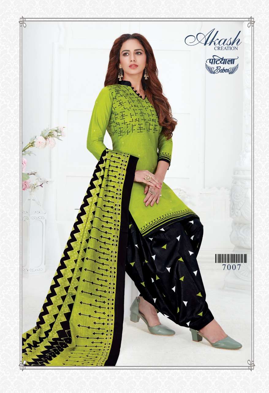 PATIYALA BABES VOL-7 BY AKASH CREATION 7001 TO 7010 SERIES BEAUTIFUL PATIYALA SUITS STYLISH FANCY COLORFUL PARTY WEAR & OCCASIONAL WEAR PURE COTTON DRESSES AT WHOLESALE PRICE