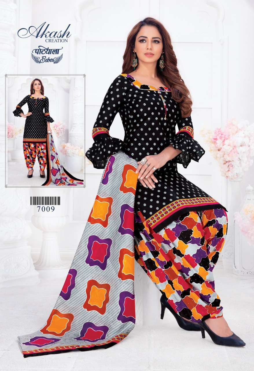 PATIYALA BABES VOL-7 BY AKASH CREATION 7001 TO 7010 SERIES BEAUTIFUL PATIYALA SUITS STYLISH FANCY COLORFUL PARTY WEAR & OCCASIONAL WEAR PURE COTTON DRESSES AT WHOLESALE PRICE