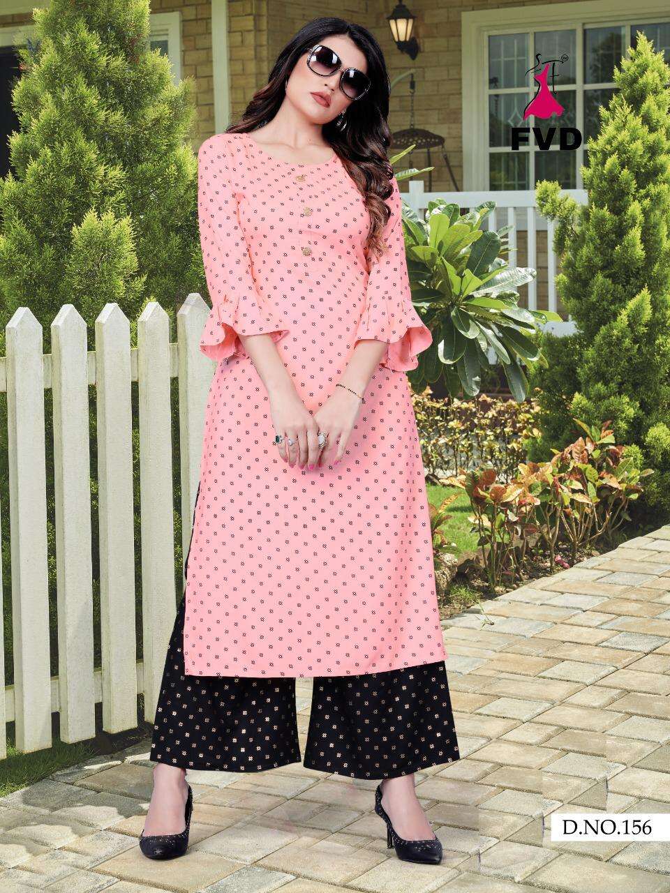 KITES VOL-1 BY FVD 155 TO 159 SERIES BEAUTIFUL COLORFUL STYLISH FANCY CASUAL WEAR & ETHNIC WEAR & READY TO WEAR PURE RAYON PRINTED KURTIS WITH BOTTOM AT WHOLESALE PRICE