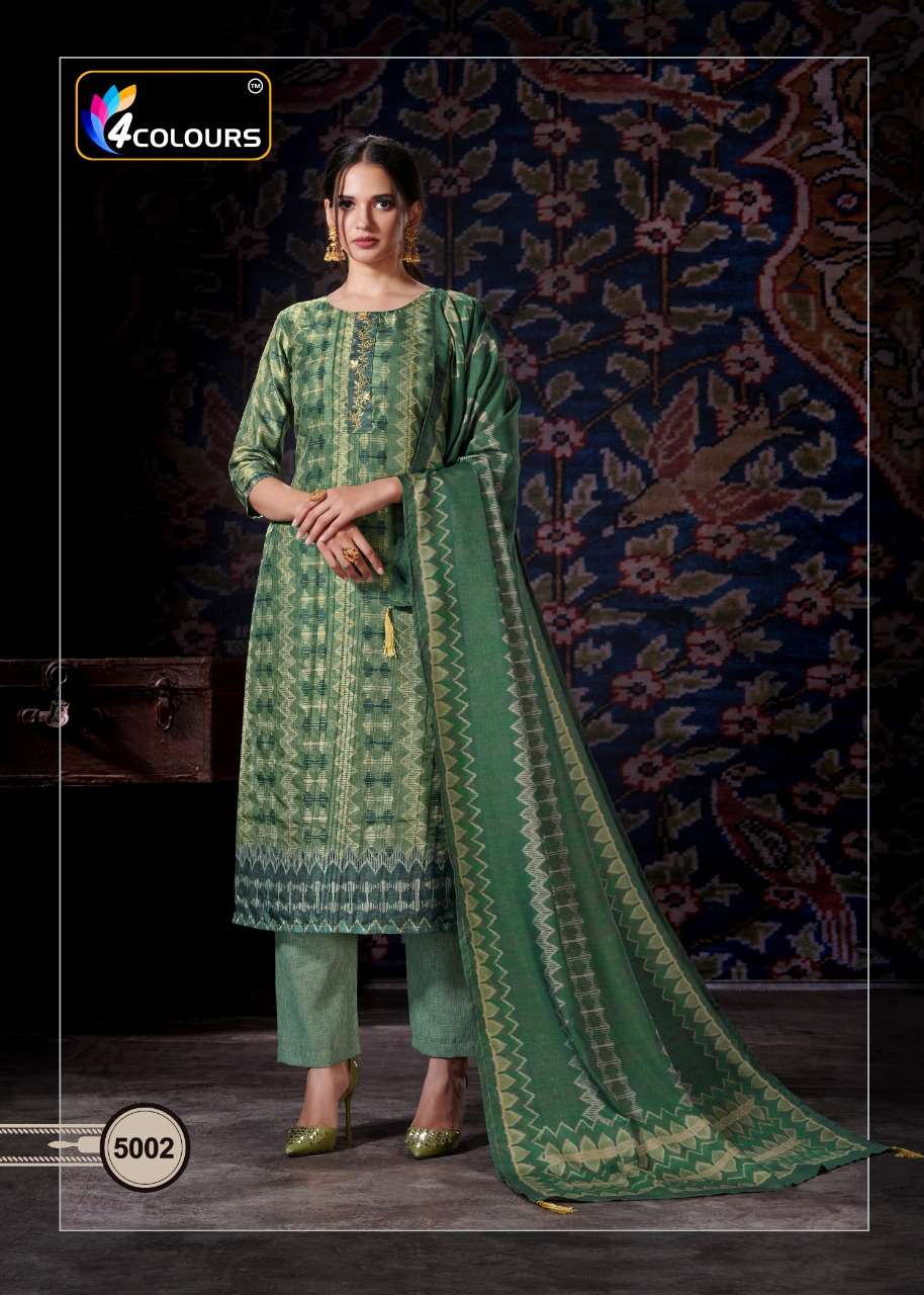 RAJWADI BY 4 COLOURS 5001 TO 5005 SERIES BEAUTIFUL STYLISH PAKISATNI SUITS FANCY COLORFUL CASUAL WEAR & ETHNIC WEAR & READY TO WEAR PURE HANDLOOM DIGITAL PRINTED DRESSES AT WHOLESALE PRICE