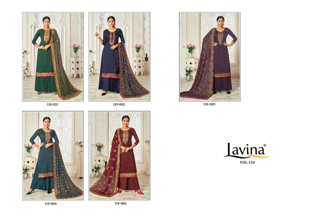LAVINA VOL-119 BY LAVINA 001 TO 005 SERIES BEAUTIFUL SUITS STYLISH FANCY COLORFUL CASUAL WEAR & ETHNIC WEAR PURE UPADA WITH EMBROIDERY DRESSES AT WHOLESALE PRICE