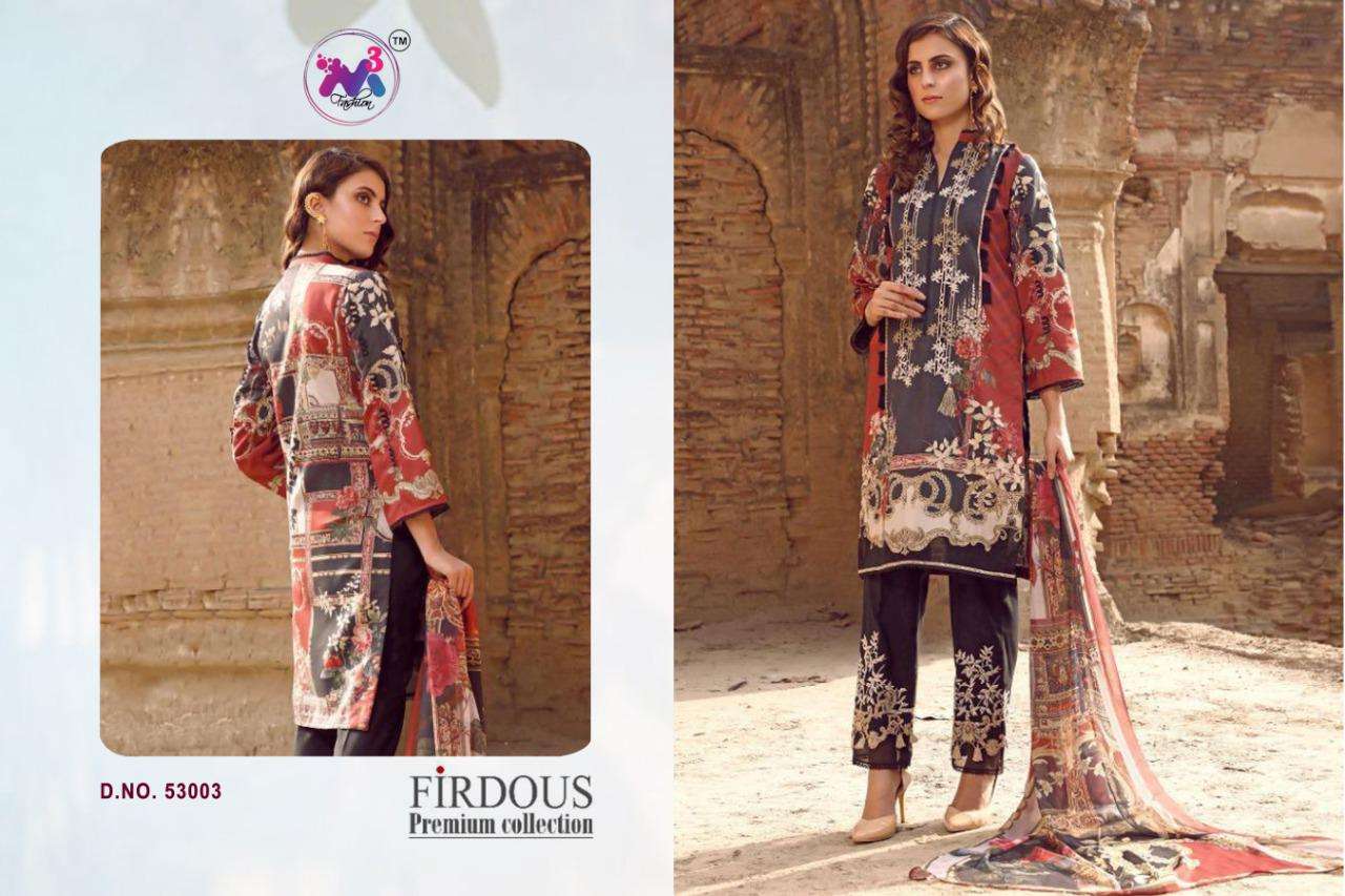 FIRDOUS PREMIUM COLLECTION BY M3 FASHION 53001 TO 53004 SERIES DESIGNER BEAUTIFUL SUITS COLORFUL STYLISH FANCY CASUAL WEAR & ETHNIC WEAR PURE JAM COTTON PRINT WITH EMBROIDERED DRESSES AT WHOLESALE PRICE