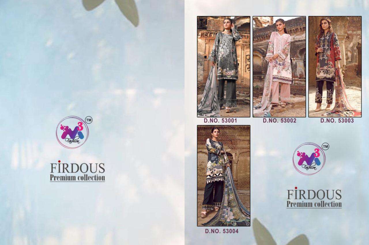 FIRDOUS PREMIUM COLLECTION BY M3 FASHION 53001 TO 53004 SERIES DESIGNER BEAUTIFUL SUITS COLORFUL STYLISH FANCY CASUAL WEAR & ETHNIC WEAR PURE JAM COTTON PRINT WITH EMBROIDERED DRESSES AT WHOLESALE PRICE
