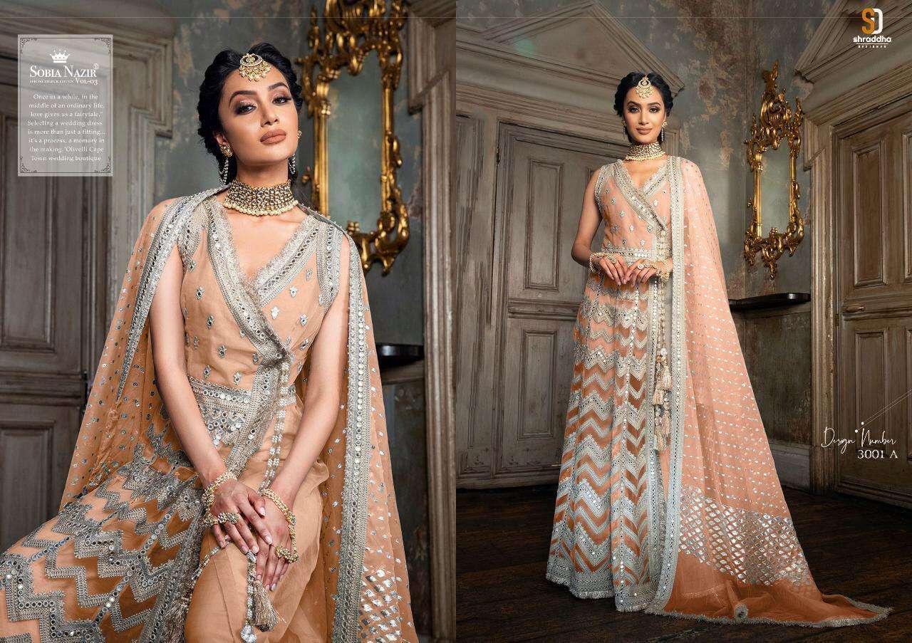 SOBIA NAZIR SPECIAL EDITION VOL-3 NX BY SHRADDHA DESIGNER BEAUTIFUL SUITS STYLISH FANCY COLORFUL PARTY WEAR & OCCASIONAL WEAR HEAVY BUTTERFLY NET WITH HEAVY WORK DRESSES AT WHOLESALE PRICE