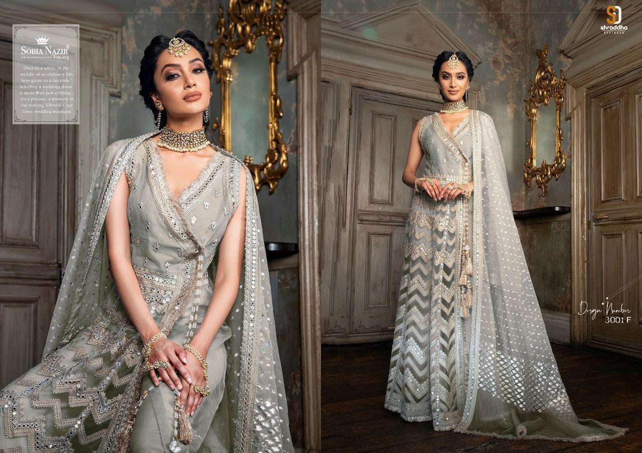 SOBIA NAZIR SPECIAL EDITION VOL-3 NX BY SHRADDHA DESIGNER BEAUTIFUL SUITS STYLISH FANCY COLORFUL PARTY WEAR & OCCASIONAL WEAR HEAVY BUTTERFLY NET WITH HEAVY WORK DRESSES AT WHOLESALE PRICE
