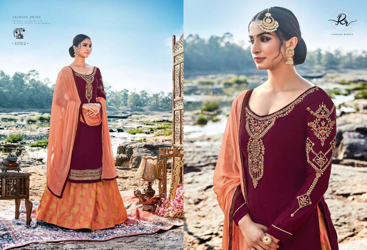 RISHIRAJ VOL-1 BY RISHIRAJ 1001 TO 1006 SERIES BEAUTIFUL SUITS STYLISH FANCY COLORFUL CASUAL WEAR & ETHNIC WEAR SATIN GEORGETTE WITH EMBROIDERY DRESSES AT WHOLESALE PRICE