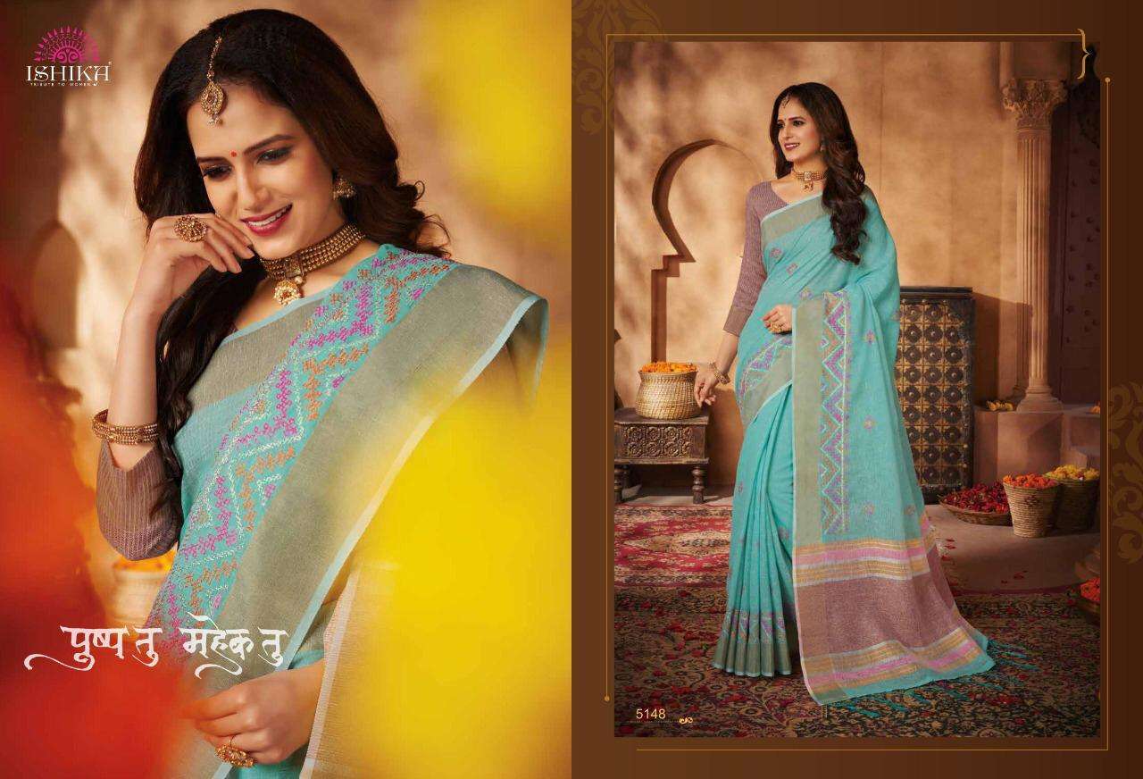 VIRASAT BY ISHIKA 5141 TO 5148 SERIES INDIAN TRADITIONAL WEAR COLLECTION BEAUTIFUL STYLISH FANCY COLORFUL PARTY WEAR & OCCASIONAL WEAR LINEN SAREES AT WHOLESALE PRICE