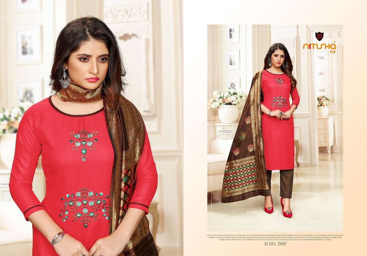 FEMINA VOL-2 BY NITISHA NX 2001 TO 2006 SERIES DESIGNER BEAUTIFUL SUITS COLORFUL STYLISH FANCY CASUAL WEAR & ETHNIC WEAR HEAVY COTTON SLUB WORK DRESSES AT WHOLESALE PRICE