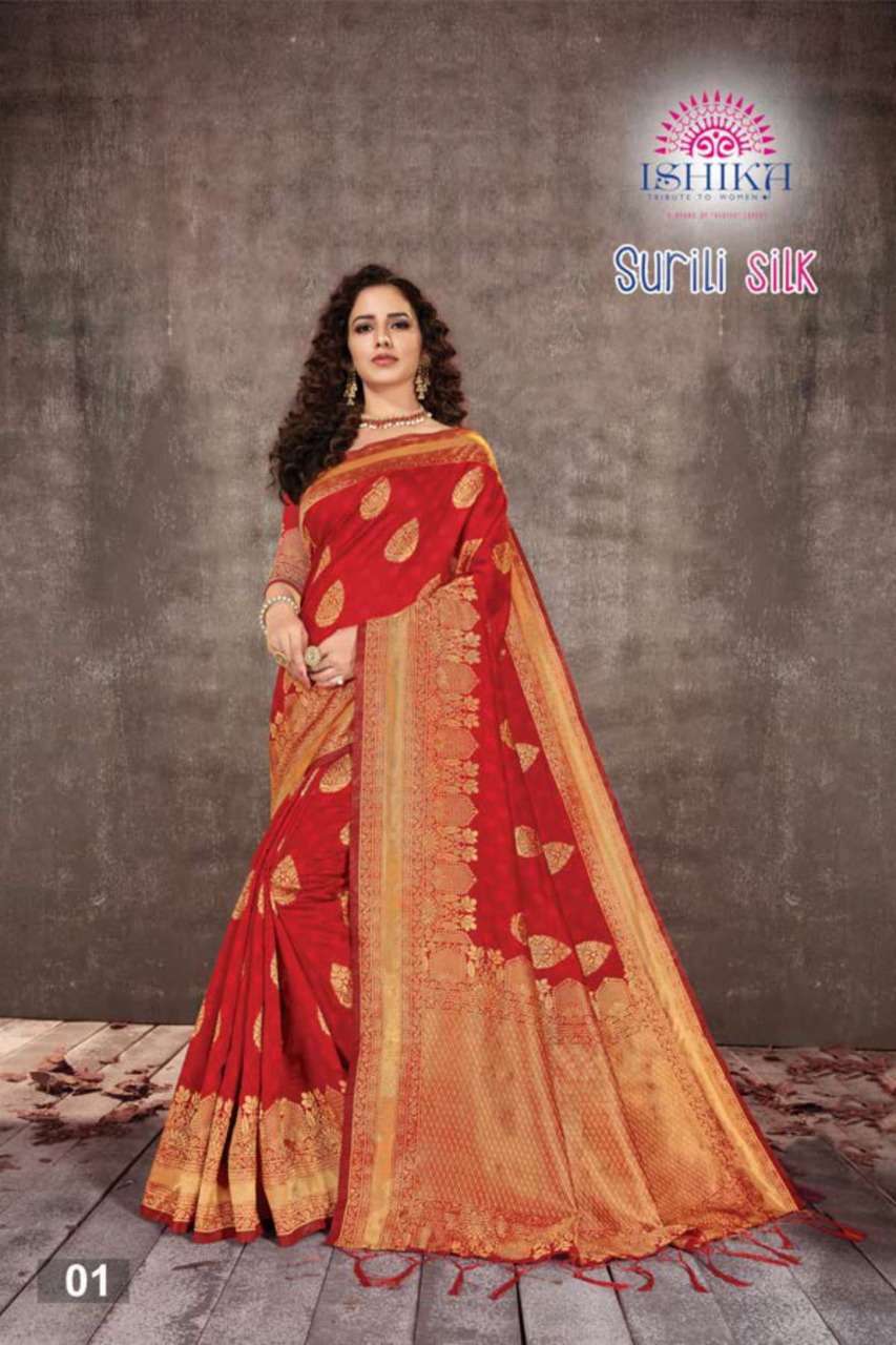 SURILI SILK BY ISHIKA 01 TO 06 SERIES INDIAN TRADITIONAL WEAR COLLECTION BEAUTIFUL STYLISH FANCY COLORFUL PARTY WEAR & OCCASIONAL WEAR SILK SAREES AT WHOLESALE PRICE