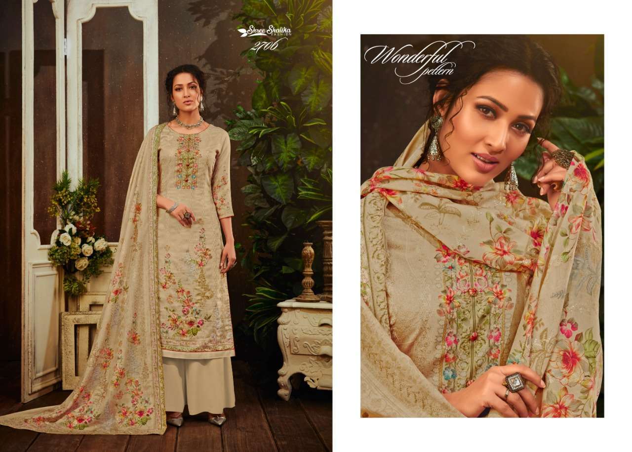 SHALIKA VOL-63 BY SHREE SHALIKA FASHION 2701 TO 2708 SERIES BEAUTIFUL STYLISH SUITS FANCY COLORFUL CASUAL WEAR & ETHNIC WEAR & READY TO WEAR JAM SATIN DIGITAL PRINT WITH WORK DRESSES AT WHOLESALE PRICE