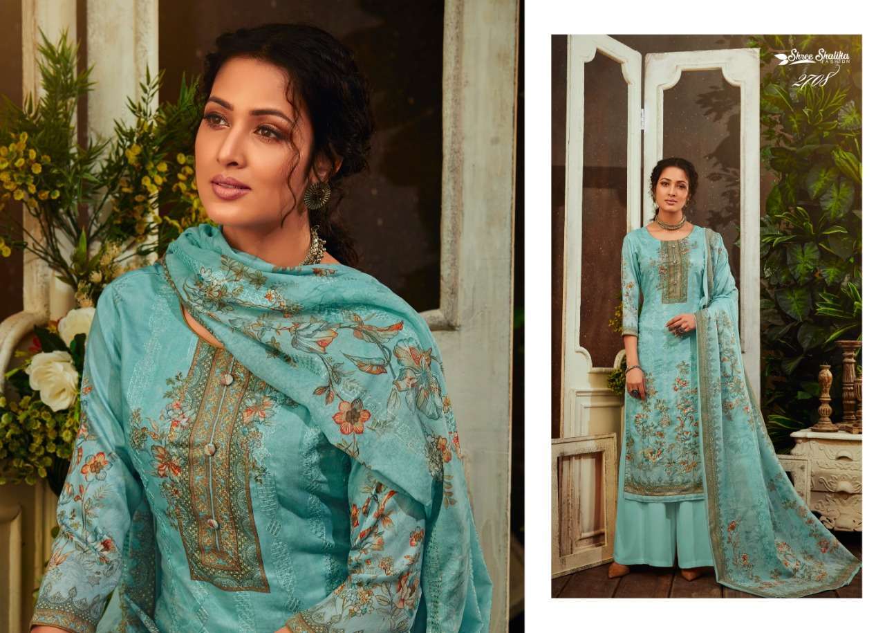 SHALIKA VOL-63 BY SHREE SHALIKA FASHION 2701 TO 2708 SERIES BEAUTIFUL STYLISH SUITS FANCY COLORFUL CASUAL WEAR & ETHNIC WEAR & READY TO WEAR JAM SATIN DIGITAL PRINT WITH WORK DRESSES AT WHOLESALE PRICE