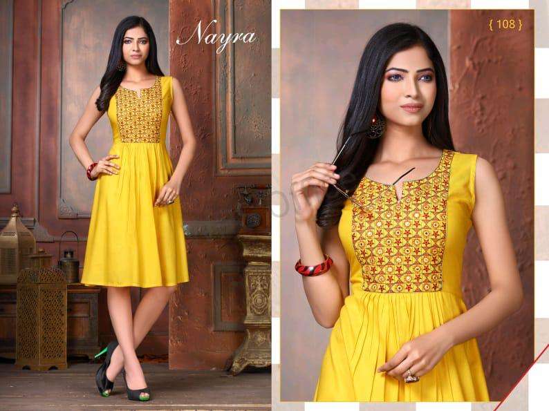 LAKME BY NAYRA 101 TO 108 SERIES BEAUTIFUL STYLISH FANCY COLORFUL CASUAL WEAR & ETHNIC WEAR RAYON EMBROIDERED KURTIS AT WHOLESALE PRICE