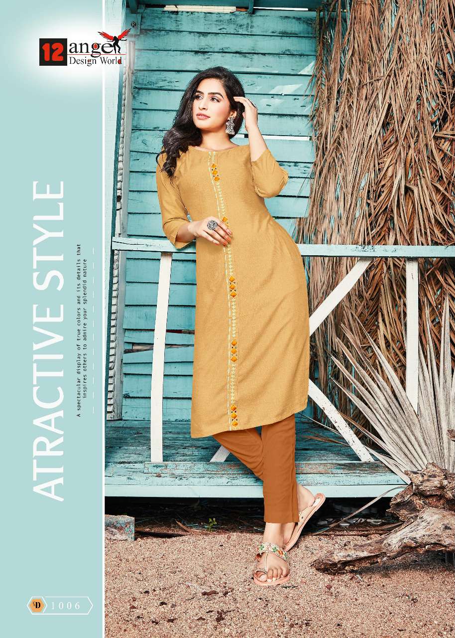 LIME BY 12 ANGEL 1001 TO 1008 SERIES STYLISH FANCY BEAUTIFUL COLORFUL CASUAL WEAR & ETHNIC WEAR RAYON SLUB EMBROIDERED KURTIS AT WHOLESALE PRICE