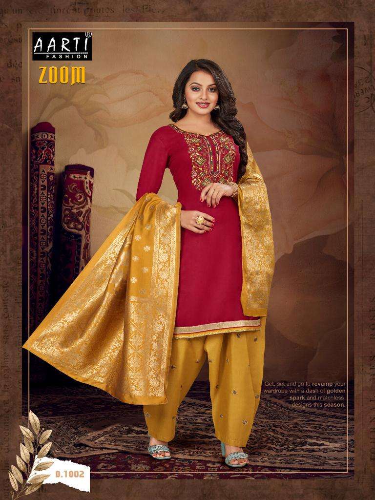 ZOOM BY AARTI FASHION 1001 TO 1006 SERIES BEAUTIFUL SUITS STYLISH FANCY COLORFUL PARTY WEAR & OCCASIONAL WEAR RAYON COTTON EMBROIDERED DRESSES AT WHOLESALE PRICE