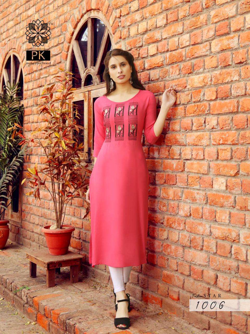 FASHION STAR VOL-1 BY PK 1001 TO 1010 SERIES BEAUTIFUL STYLISH COLORFUL FANCY PARTY WEAR & ETHNIC WEAR & READY TO WEAR HEAVY RAYON EMBROIDERED KURTIS AT WHOLESALE PRICE