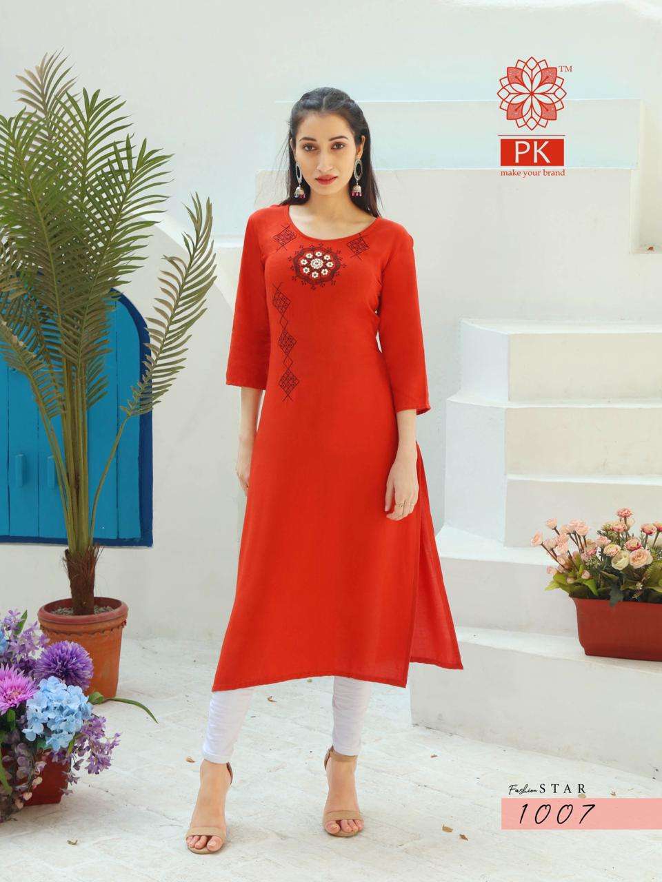 FASHION STAR VOL-1 BY PK 1001 TO 1010 SERIES BEAUTIFUL STYLISH COLORFUL FANCY PARTY WEAR & ETHNIC WEAR & READY TO WEAR HEAVY RAYON EMBROIDERED KURTIS AT WHOLESALE PRICE