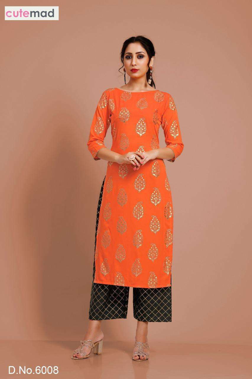 CUTEMAD VOL-6 BY CUTEMAD 6001 TO 6008 SERIES DESIGNER BEAUTIFUL STYLISH FANCY COLORFUL PARTY WEAR & OCCASIONAL WEAR MALAI CREPE KURTIS WITH BOTTOM AT WHOLESALE PRICE