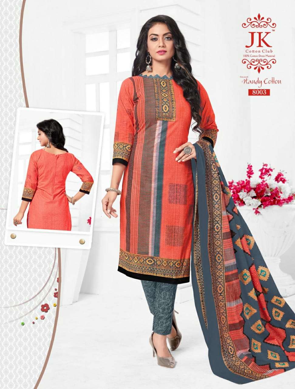 HANDY COTTON VOL-8 BY JK COTTON CLUB 8001 TO 8012 SERIES BEAUTIFUL SUITS STYLISH FANCY COLORFUL PARTY WEAR & OCCASIONAL WEAR PURE COTTON PRINTED DRESSES AT WHOLESALE PRICE