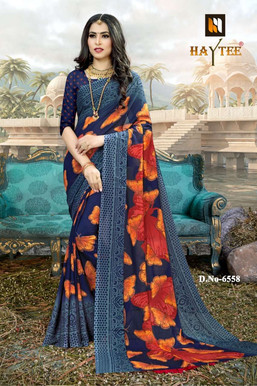 DOUBLE DHAMAKA VOL-60 BY HAYTEE 6550 TO 6561 SERIES INDIAN TRADITIONAL WEAR COLLECTION BEAUTIFUL STYLISH FANCY COLORFUL PARTY WEAR & OCCASIONAL WEAR RENIAL PRINTED SAREES AT WHOLESALE PRICE