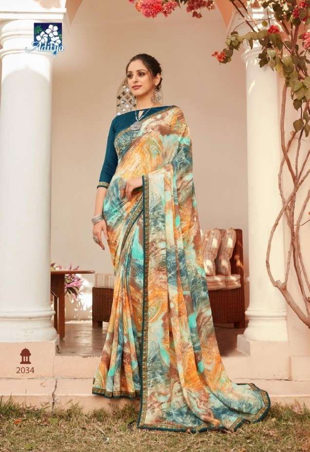 UMANG BY ADITYA PRINTS 2029 TO 2034 SERIES INDIAN TRADITIONAL WEAR COLLECTION BEAUTIFUL STYLISH FANCY COLORFUL PARTY WEAR & OCCASIONAL WEAR GEORGETTE PRINTS SAREES AT WHOLESALE PRICE