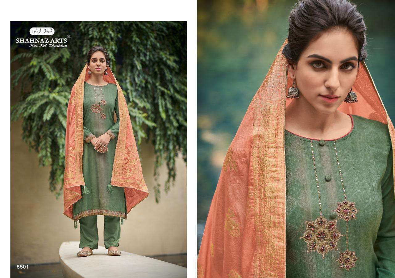 AZIRA BY SHAHNAZ ARTS 5501 TO 5508 SERIES INDIAN TRADITIONAL WEAR COLLECTION BEAUTIFUL STYLISH FANCY COLORFUL PARTY WEAR & OCCASIONAL WEAR PASHMINA DIGITAL PRINT DRESSES AT WHOLESALE PRICE