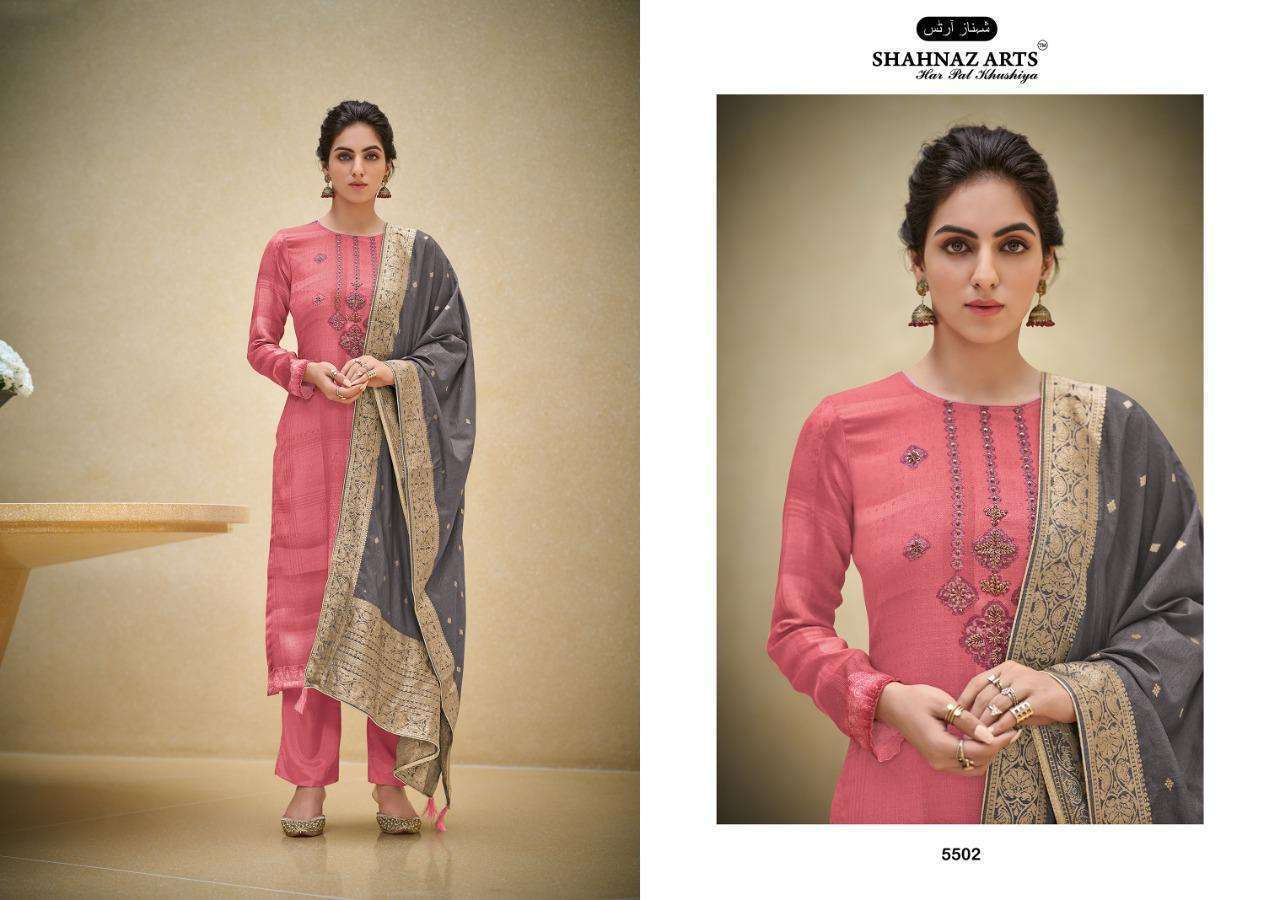 AZIRA BY SHAHNAZ ARTS 5501 TO 5508 SERIES INDIAN TRADITIONAL WEAR COLLECTION BEAUTIFUL STYLISH FANCY COLORFUL PARTY WEAR & OCCASIONAL WEAR PASHMINA DIGITAL PRINT DRESSES AT WHOLESALE PRICE