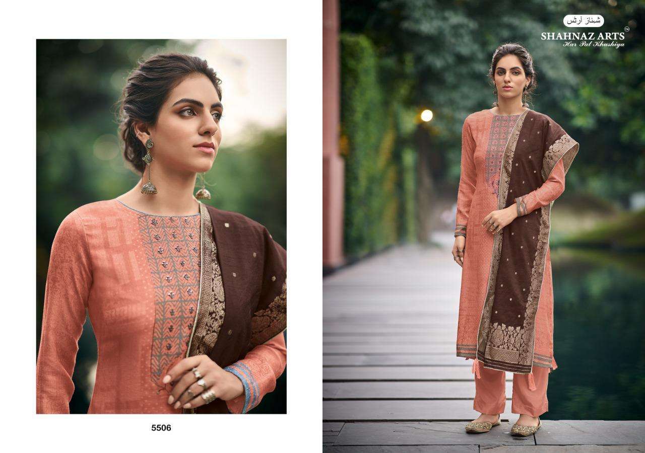 AZIRA BY SHAHNAZ ARTS 5501 TO 5508 SERIES INDIAN TRADITIONAL WEAR COLLECTION BEAUTIFUL STYLISH FANCY COLORFUL PARTY WEAR & OCCASIONAL WEAR PASHMINA DIGITAL PRINT DRESSES AT WHOLESALE PRICE