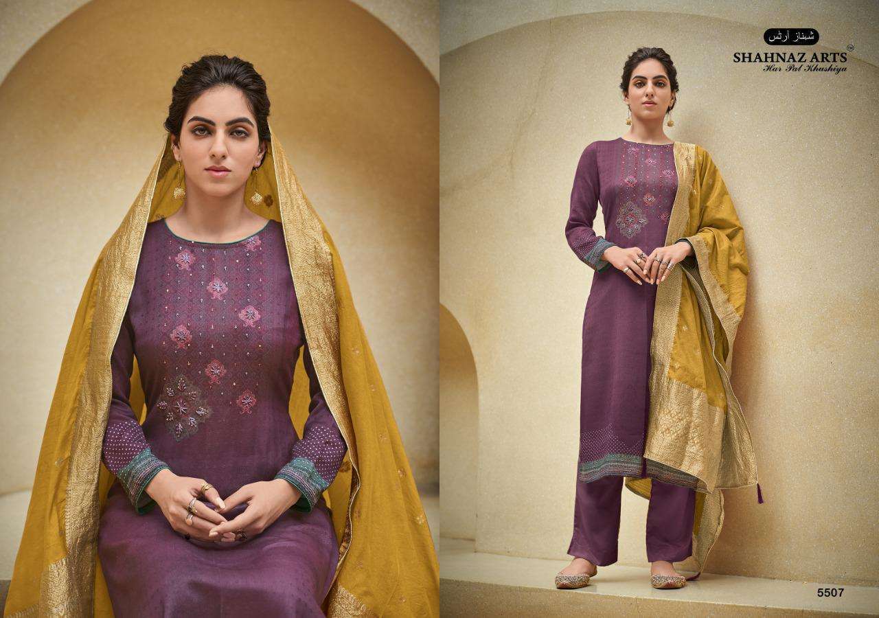 AZIRA BY SHAHNAZ ARTS 5501 TO 5508 SERIES INDIAN TRADITIONAL WEAR COLLECTION BEAUTIFUL STYLISH FANCY COLORFUL PARTY WEAR & OCCASIONAL WEAR PASHMINA DIGITAL PRINT DRESSES AT WHOLESALE PRICE