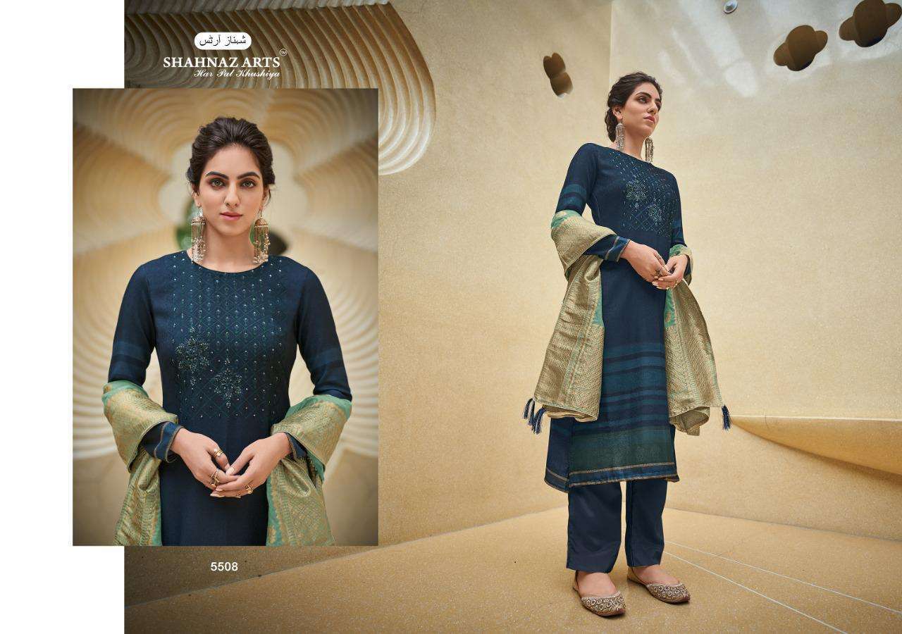 AZIRA BY SHAHNAZ ARTS 5501 TO 5508 SERIES INDIAN TRADITIONAL WEAR COLLECTION BEAUTIFUL STYLISH FANCY COLORFUL PARTY WEAR & OCCASIONAL WEAR PASHMINA DIGITAL PRINT DRESSES AT WHOLESALE PRICE