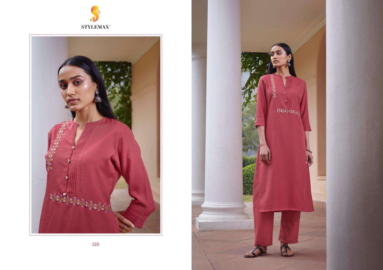 KAIRA VOL-1 BY STYLEMAX 211 TO 221 SERIES STYLISH FANCY BEAUTIFUL COLORFUL CASUAL WEAR & ETHNIC WEAR MAGIC CLUB EMBROIDERED KURTIS WITH BOTTOM AT WHOLESALE PRICE