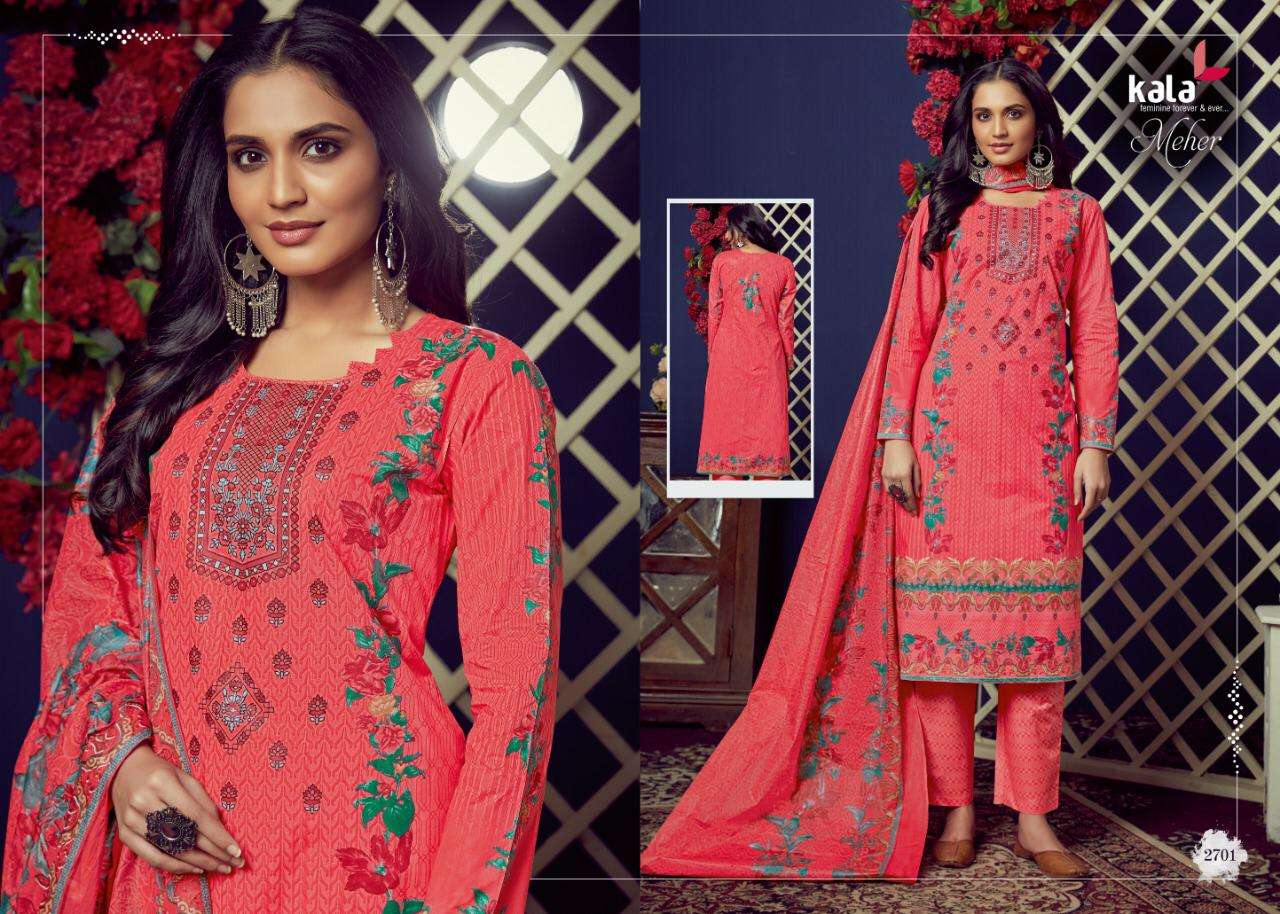 MEHER VOL-4 BY KALA 2701 TO 2710 SERIES BEAUTIFUL SUITS STYLISH FANCY COLORFUL PARTY WEAR & OCCASIONAL WEAR PURE PREMIUM COTTON DIGITAL PRINTED DRESSES AT WHOLESALE PRICE
