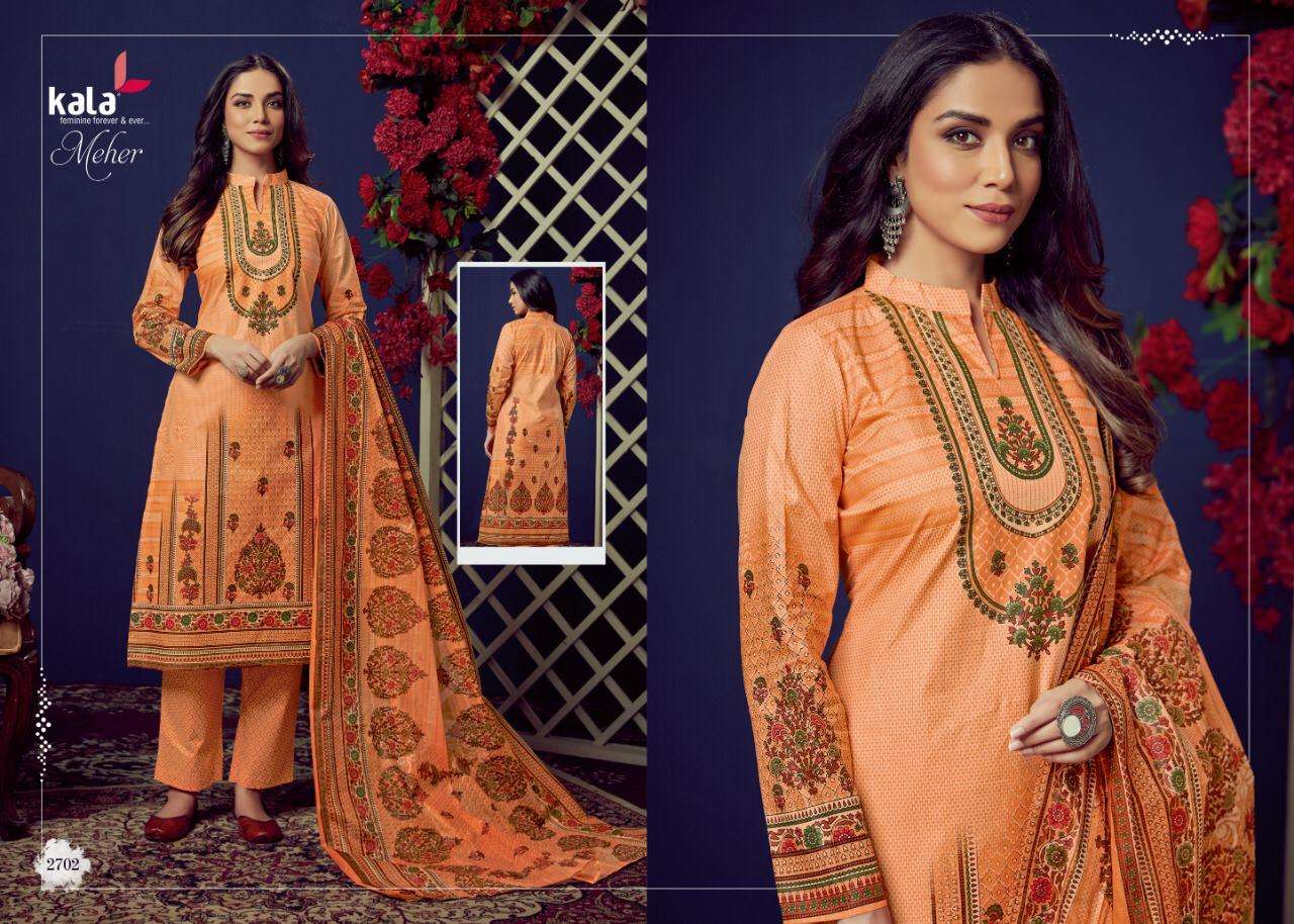 MEHER VOL-4 BY KALA 2701 TO 2710 SERIES BEAUTIFUL SUITS STYLISH FANCY COLORFUL PARTY WEAR & OCCASIONAL WEAR PURE PREMIUM COTTON DIGITAL PRINTED DRESSES AT WHOLESALE PRICE