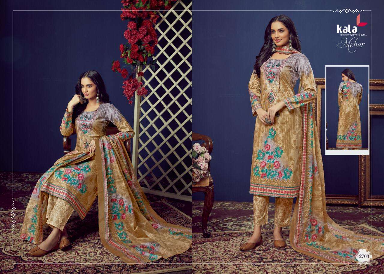 MEHER VOL-4 BY KALA 2701 TO 2710 SERIES BEAUTIFUL SUITS STYLISH FANCY COLORFUL PARTY WEAR & OCCASIONAL WEAR PURE PREMIUM COTTON DIGITAL PRINTED DRESSES AT WHOLESALE PRICE