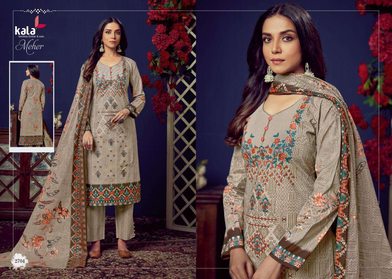 MEHER VOL-4 BY KALA 2701 TO 2710 SERIES BEAUTIFUL SUITS STYLISH FANCY COLORFUL PARTY WEAR & OCCASIONAL WEAR PURE PREMIUM COTTON DIGITAL PRINTED DRESSES AT WHOLESALE PRICE