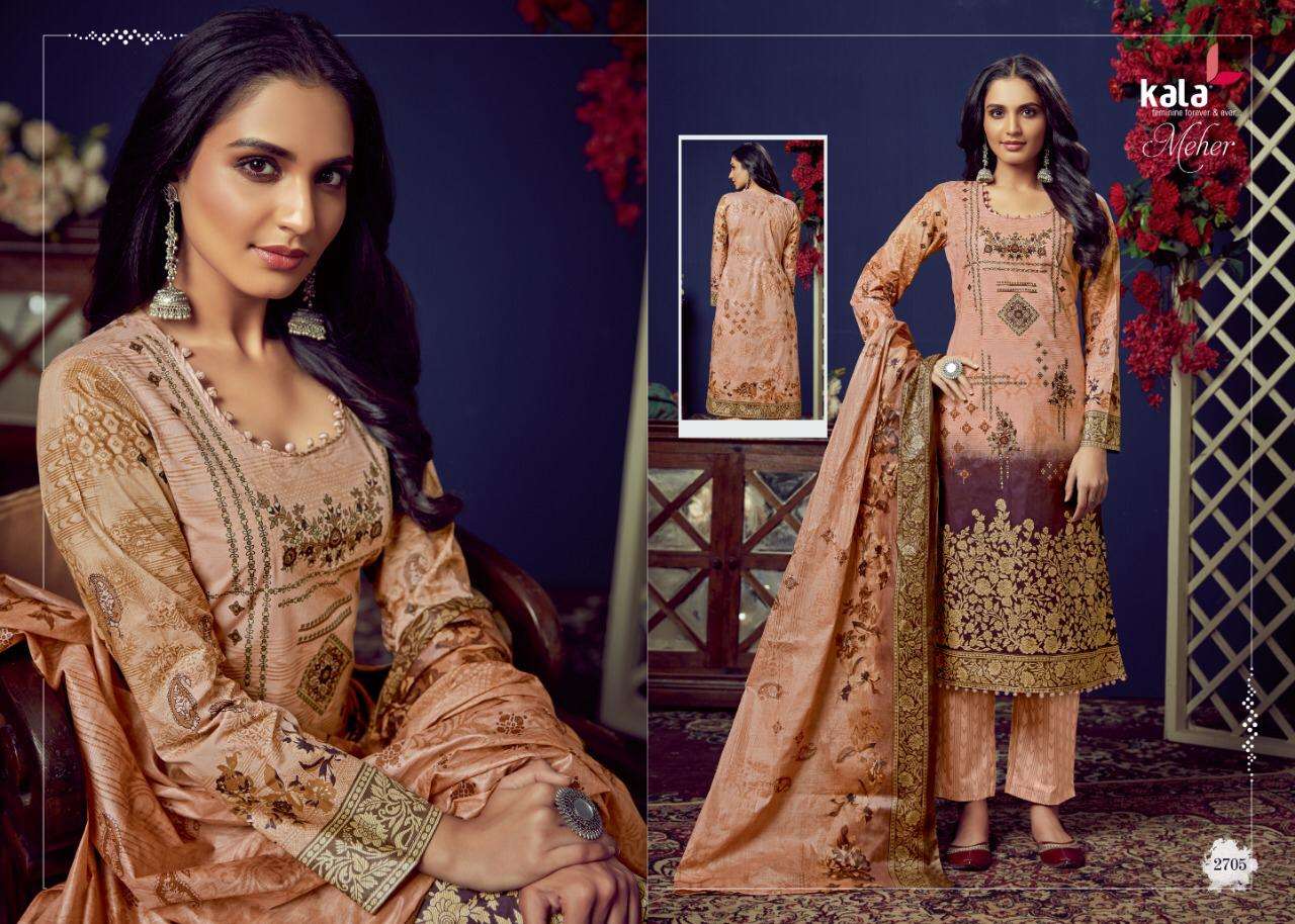 MEHER VOL-4 BY KALA 2701 TO 2710 SERIES BEAUTIFUL SUITS STYLISH FANCY COLORFUL PARTY WEAR & OCCASIONAL WEAR PURE PREMIUM COTTON DIGITAL PRINTED DRESSES AT WHOLESALE PRICE