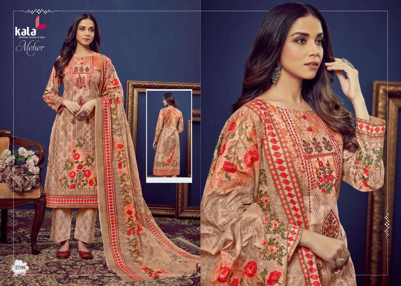 MEHER VOL-4 BY KALA 2701 TO 2710 SERIES BEAUTIFUL SUITS STYLISH FANCY COLORFUL PARTY WEAR & OCCASIONAL WEAR PURE PREMIUM COTTON DIGITAL PRINTED DRESSES AT WHOLESALE PRICE
