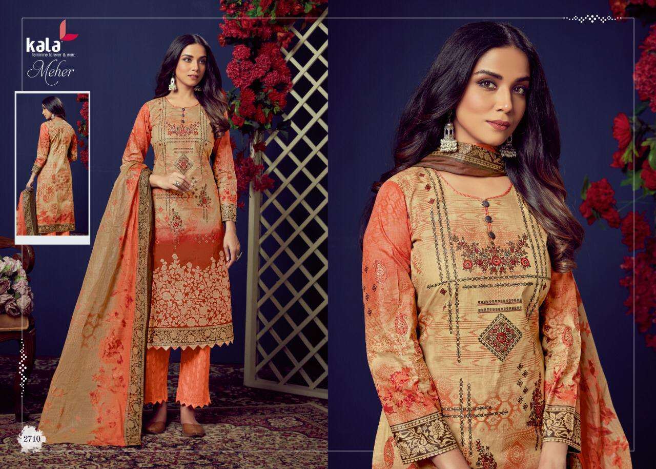MEHER VOL-4 BY KALA 2701 TO 2710 SERIES BEAUTIFUL SUITS STYLISH FANCY COLORFUL PARTY WEAR & OCCASIONAL WEAR PURE PREMIUM COTTON DIGITAL PRINTED DRESSES AT WHOLESALE PRICE