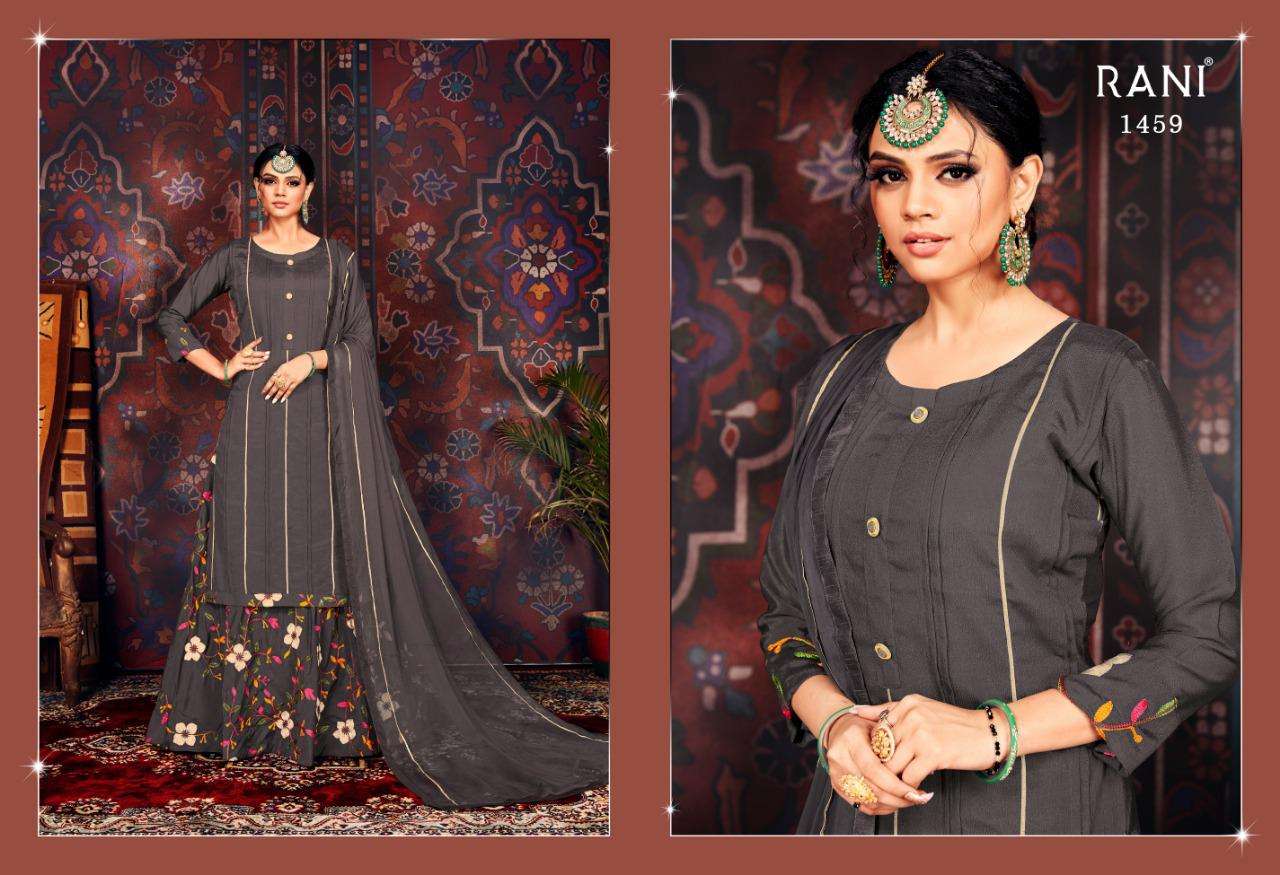 BANU BY RANI TRENDZ 1458 TO 1461 SERIES BEAUTIFUL STYLISH PATIALA SUITS FANCY COLORFUL CASUAL WEAR & ETHNIC WEAR & READY TO WEAR HEAVY CHINNON SILK DRESSES AT WHOLESALE PRICE