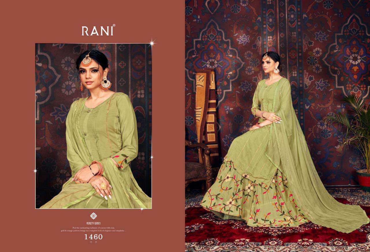 BANU BY RANI TRENDZ 1458 TO 1461 SERIES BEAUTIFUL STYLISH PATIALA SUITS FANCY COLORFUL CASUAL WEAR & ETHNIC WEAR & READY TO WEAR HEAVY CHINNON SILK DRESSES AT WHOLESALE PRICE