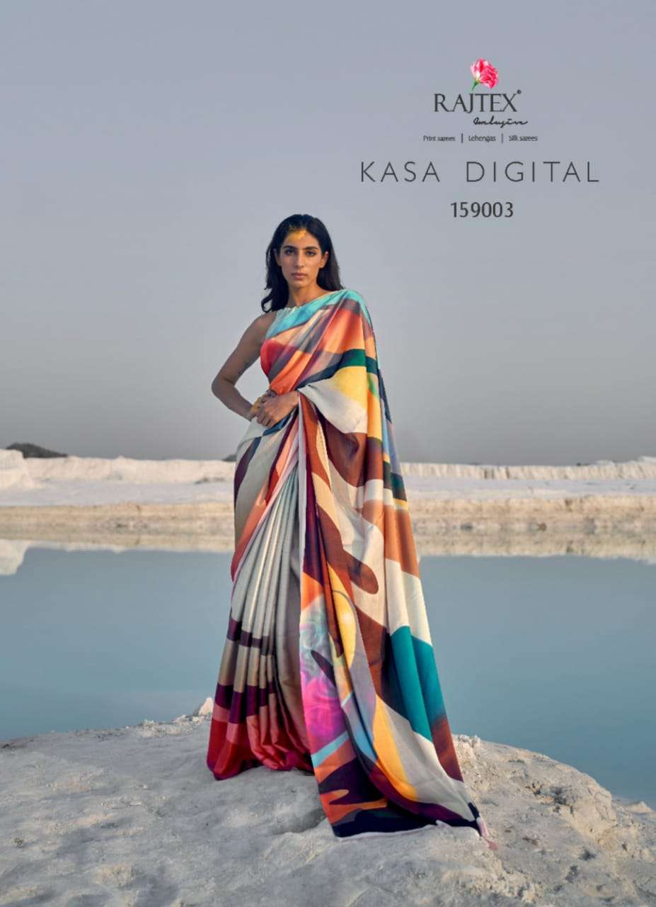 Kasa Digital By Raj Tex 159001 To 159009 Series Indian Traditional Wear Collection Beautiful Stylish Fancy Colorful Party Wear & Occasional Wear Japan Satin Crepe Sarees At Wholesale Price