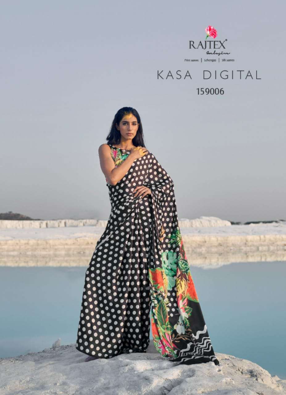 Kasa Digital By Raj Tex 159001 To 159009 Series Indian Traditional Wear Collection Beautiful Stylish Fancy Colorful Party Wear & Occasional Wear Japan Satin Crepe Sarees At Wholesale Price