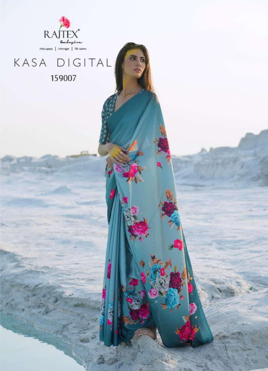 Kasa Digital By Raj Tex 159001 To 159009 Series Indian Traditional Wear Collection Beautiful Stylish Fancy Colorful Party Wear & Occasional Wear Japan Satin Crepe Sarees At Wholesale Price