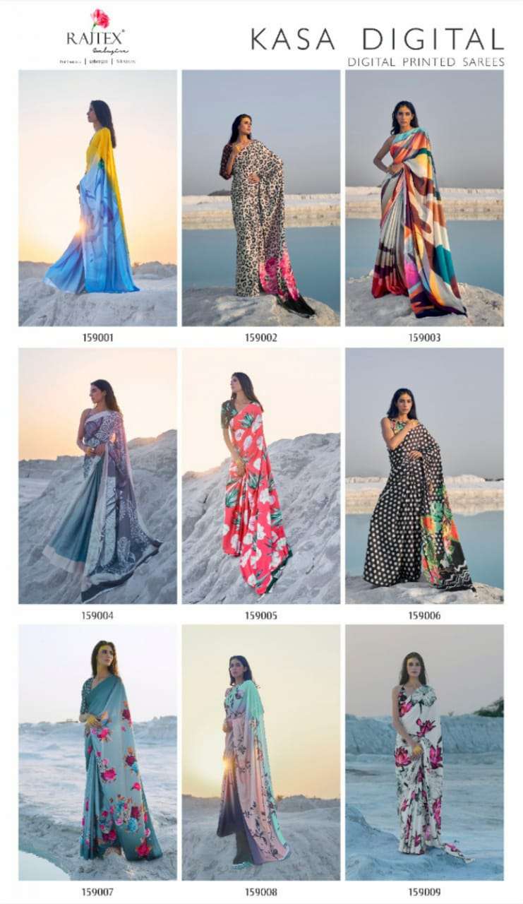 Kasa Digital By Raj Tex 159001 To 159009 Series Indian Traditional Wear Collection Beautiful Stylish Fancy Colorful Party Wear & Occasional Wear Japan Satin Crepe Sarees At Wholesale Price